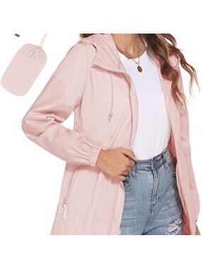 Womens Waterproof Raincoat Lightweight Breathable Rain Jacket Hooded
